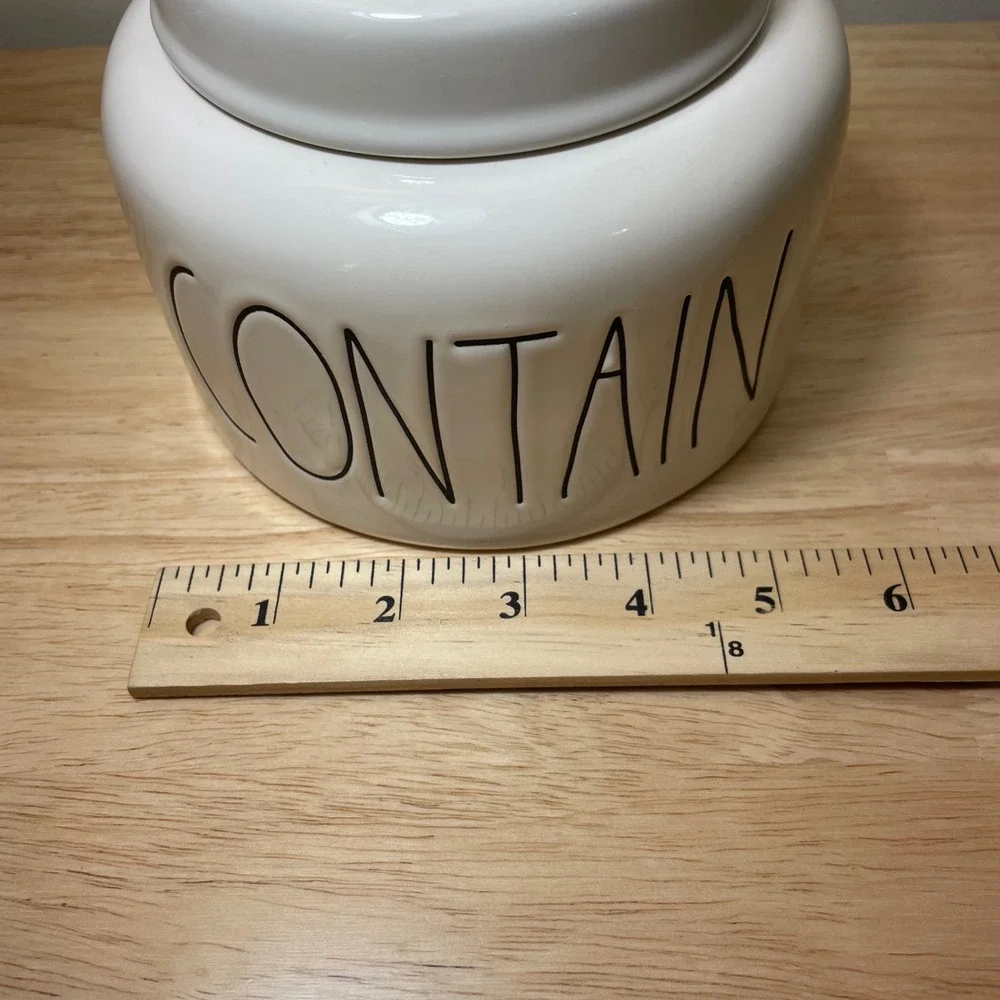 Rae Dunn Artisan Collection CONTAIN Ceramic Canister White Jar with Lid Magenta